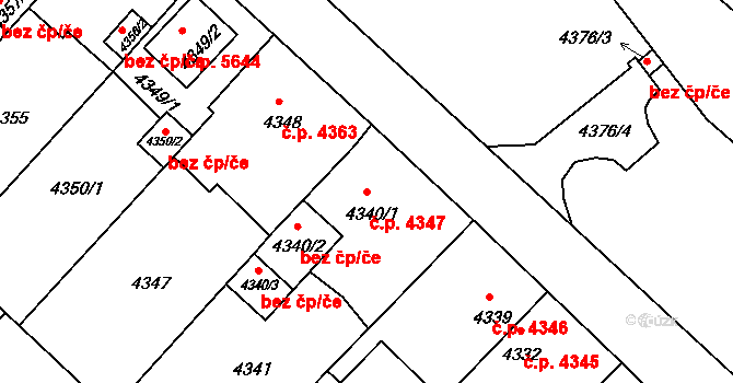 Chomutov 4347 na parcele st. 4340/1 v KÚ Chomutov II, Katastrální mapa