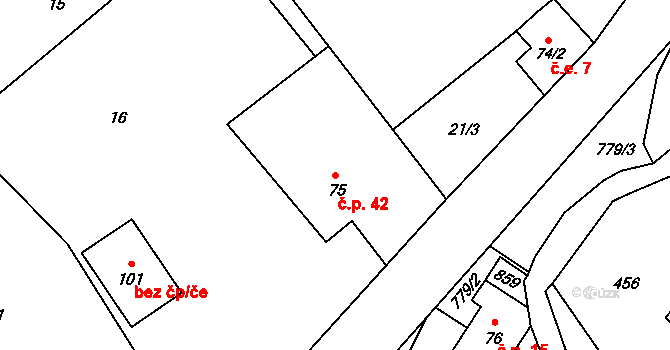 Druzcov 42, Osečná na parcele st. 75 v KÚ Druzcov, Katastrální mapa