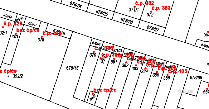 Rosice 397 na parcele st. 380/1 v KÚ Rosice u Brna, Katastrální mapa