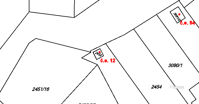 Kuřim 12 na parcele st. 2452 v KÚ Kuřim, Katastrální mapa