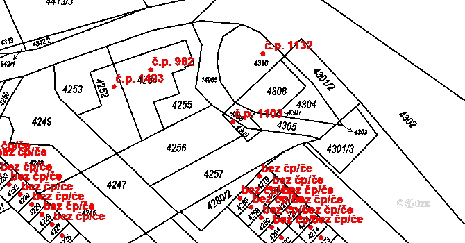Vsetín 1103 na parcele st. 4308 v KÚ Vsetín, Katastrální mapa