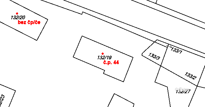 Křimice 44, Plzeň na parcele st. 132/19 v KÚ Křimice, Katastrální mapa