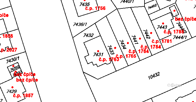 Jižní Předměstí 1763, Plzeň na parcele st. 7431 v KÚ Plzeň, Katastrální mapa