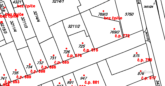 Česká Třebová 675 na parcele st. 725 v KÚ Česká Třebová, Katastrální mapa
