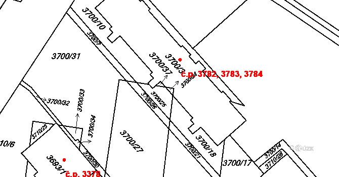 Prostějov 3782,3783,3784 na parcele st. 3700/3 v KÚ Prostějov, Katastrální mapa