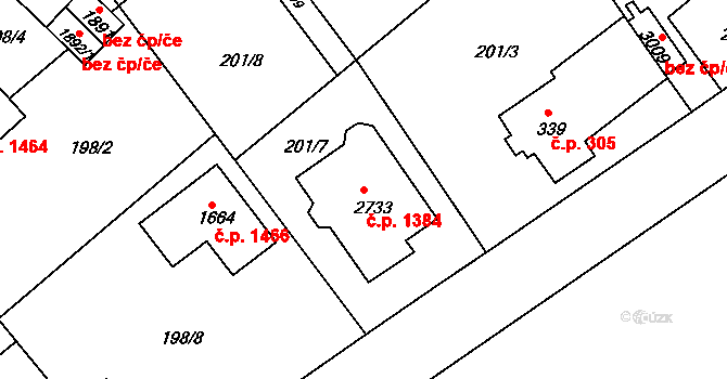 Neratovice 1384 na parcele st. 2733 v KÚ Neratovice, Katastrální mapa
