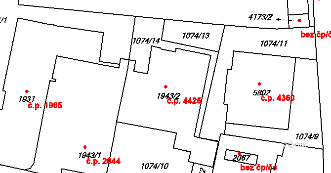 Jablonec nad Nisou 4425 na parcele st. 1943/2 v KÚ Jablonec nad Nisou, Katastrální mapa
