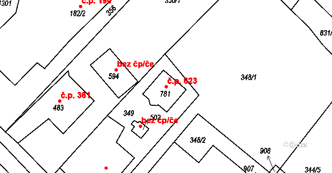 Černilov 623 na parcele st. 781 v KÚ Černilov, Katastrální mapa