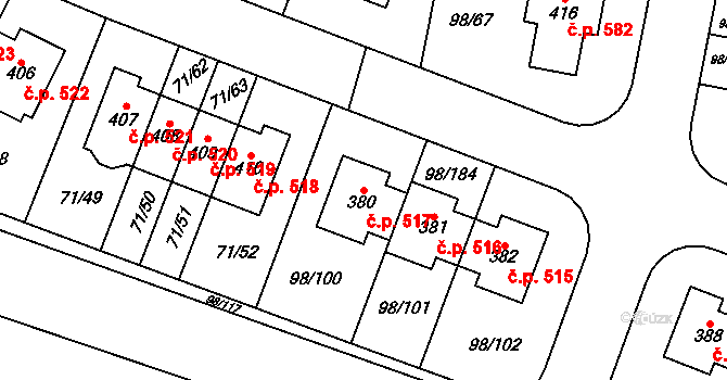 Bašť 517 na parcele st. 380 v KÚ Bašť, Katastrální mapa