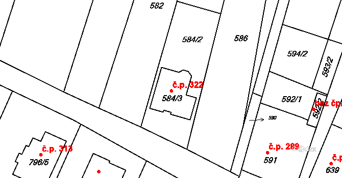 Sedlec 322 na parcele st. 584/3 v KÚ Sedlec u Mikulova, Katastrální mapa