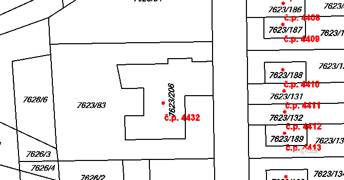 Židenice 4432, Brno na parcele st. 7623/206 v KÚ Židenice, Katastrální mapa