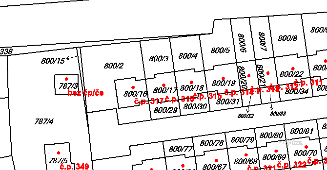Velké Předměstí 316, Horšovský Týn na parcele st. 800/17 v KÚ Horšovský Týn, Katastrální mapa