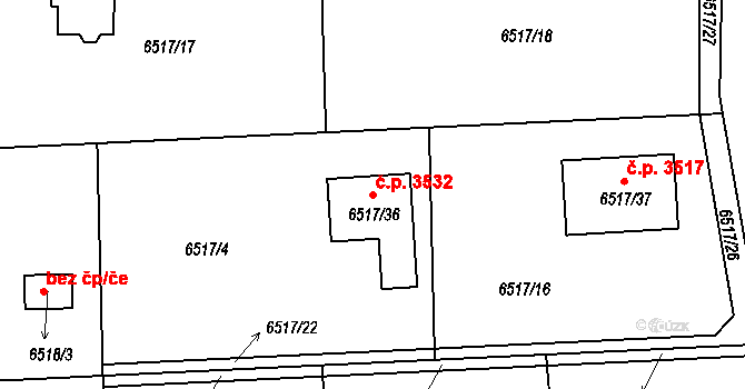Frýdek 3532, Frýdek-Místek na parcele st. 6517/36 v KÚ Frýdek, Katastrální mapa
