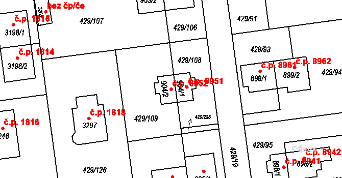 Otrokovice 8952 na parcele st. 904/2 v KÚ Otrokovice, Katastrální mapa