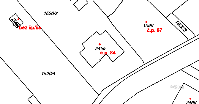 Kladruby 84, Chlumec nad Cidlinou na parcele st. 2465 v KÚ Chlumec nad Cidlinou, Katastrální mapa