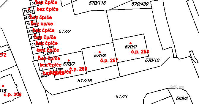 Žďár nad Sázavou 2 257, Žďár nad Sázavou na parcele st. 570/8 v KÚ Zámek Žďár, Katastrální mapa
