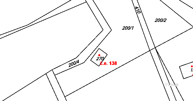 Leč 138, Skuhrov na parcele st. 270 v KÚ Skuhrov pod Brdy, Katastrální mapa