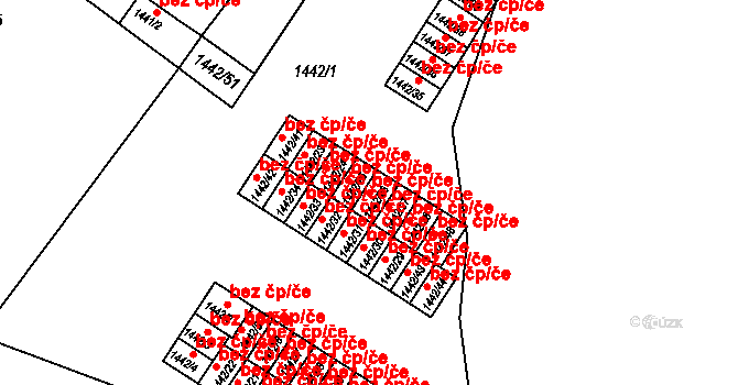 Těšovice 42825750 na parcele st. 1442/26 v KÚ Těšovice, Katastrální mapa