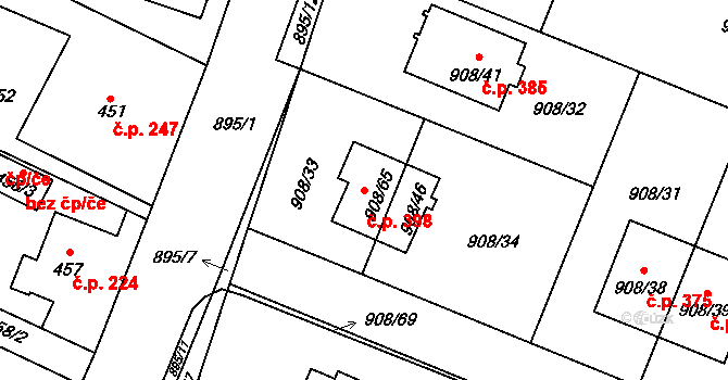 Malé Hoštice 398, Opava na parcele st. 908/46 v KÚ Malé Hoštice, Katastrální mapa