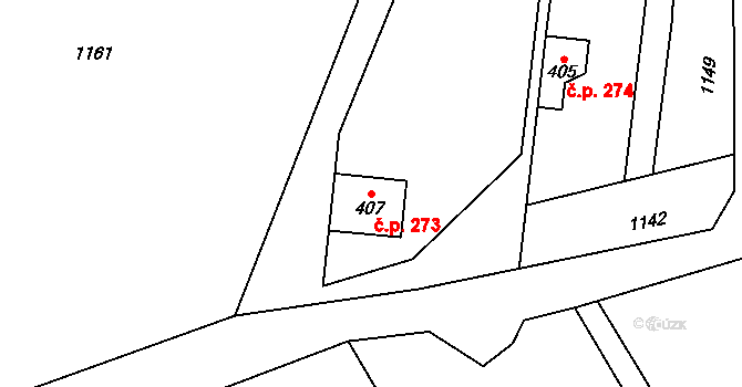 Suchdol 273 na parcele st. 407 v KÚ Suchdol u Kutné Hory, Katastrální mapa