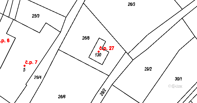 Kačlehy 27 na parcele st. 130 v KÚ Kačlehy, Katastrální mapa