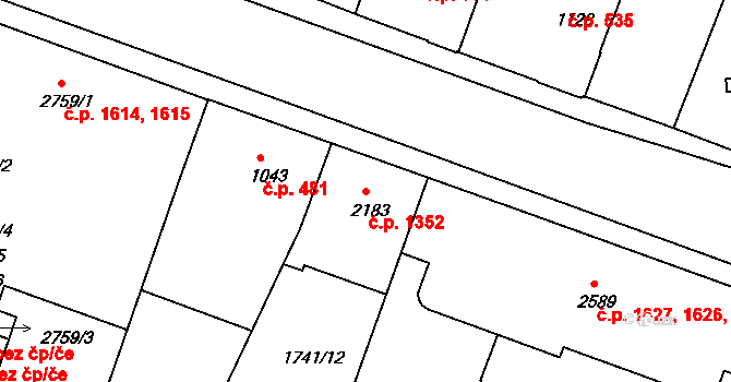 Budějovické Předměstí 1352, Písek na parcele st. 2183 v KÚ Písek, Katastrální mapa