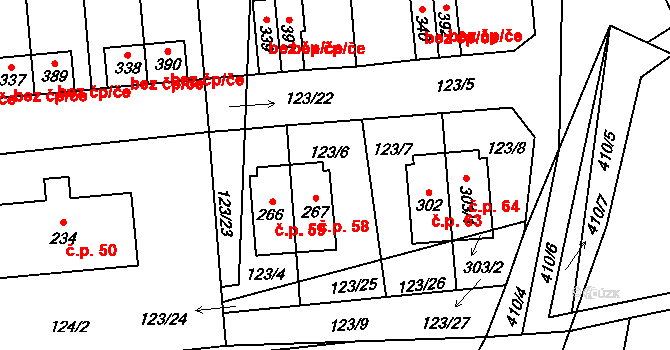 Dolní Bradlo 58, Horní Bradlo na parcele st. 267 v KÚ Horní Bradlo, Katastrální mapa