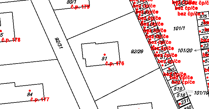 Ohrazenice 176, Pardubice na parcele st. 81 v KÚ Ohrazenice, Katastrální mapa