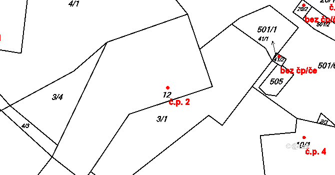 Touboř 2, Kunštát na parcele st. 12 v KÚ Touboř, Katastrální mapa