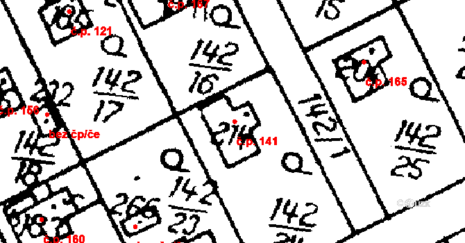 Kosoř 141 na parcele st. 214 v KÚ Kosoř, Katastrální mapa