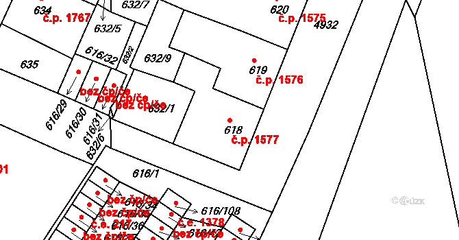 Louny 1577 na parcele st. 618 v KÚ Louny, Katastrální mapa