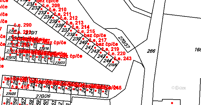 Podbořany 219 na parcele st. 243 v KÚ Podbořany, Katastrální mapa