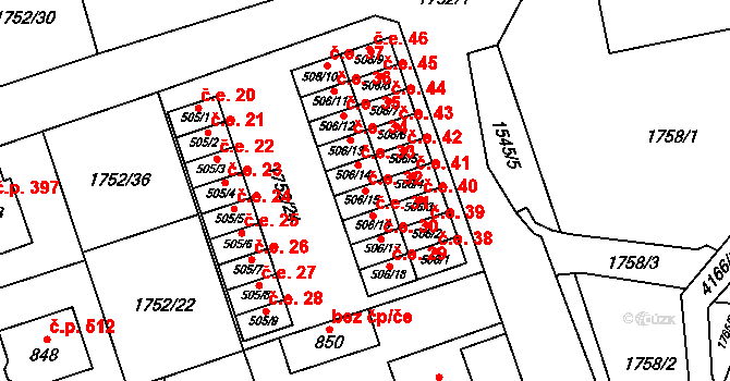 Libouchec 32 na parcele st. 506/15 v KÚ Libouchec, Katastrální mapa
