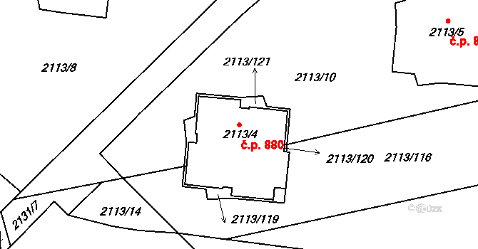 Dobruška 880 na parcele st. 2113/4 v KÚ Dobruška, Katastrální mapa