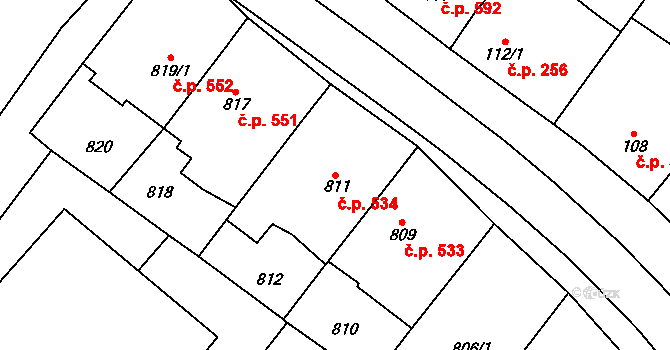 Šitbořice 534 na parcele st. 811 v KÚ Šitbořice, Katastrální mapa