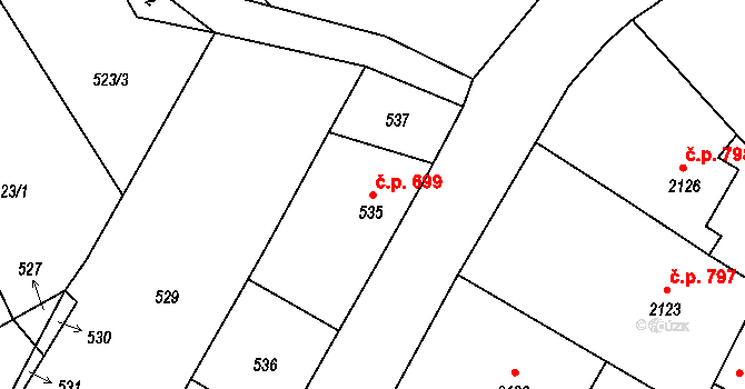 Valtice 699 na parcele st. 535 v KÚ Valtice, Katastrální mapa