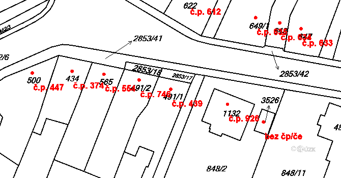 Bystřice pod Hostýnem 439 na parcele st. 491/1 v KÚ Bystřice pod Hostýnem, Katastrální mapa