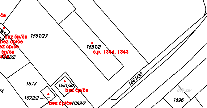 Holešov 1343,1344 na parcele st. 1681/8 v KÚ Holešov, Katastrální mapa