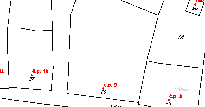 Bílovice 9, Bílovice-Lutotín na parcele st. 52 v KÚ Bílovice, Katastrální mapa