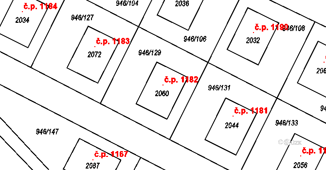 Kostelec nad Labem 1182 na parcele st. 2060 v KÚ Kostelec nad Labem, Katastrální mapa
