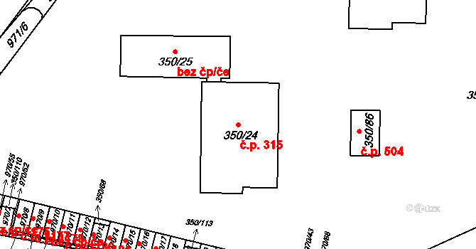 Dobšice 315 na parcele st. 350/24 v KÚ Dobšice u Znojma, Katastrální mapa
