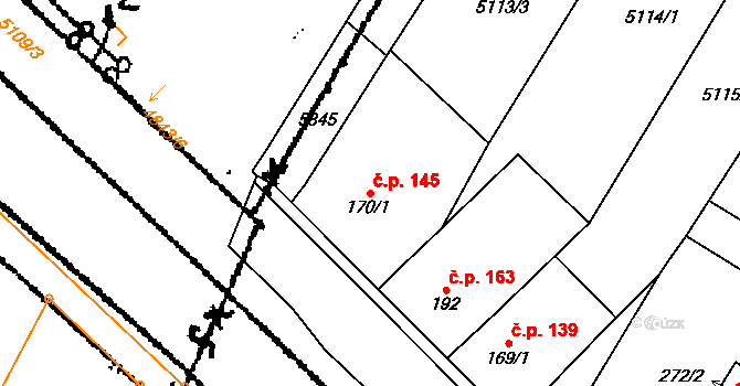 Jamolice 145 na parcele st. 170/1 v KÚ Jamolice, Katastrální mapa