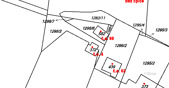 Jevišovice 4 na parcele st. 372 v KÚ Jevišovice, Katastrální mapa