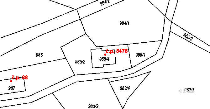 Proseč nad Nisou 5475, Jablonec nad Nisou na parcele st. 985/4 v KÚ Proseč nad Nisou, Katastrální mapa