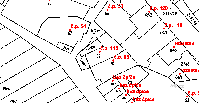 Olbramkostel 116 na parcele st. 62 v KÚ Olbramkostel, Katastrální mapa
