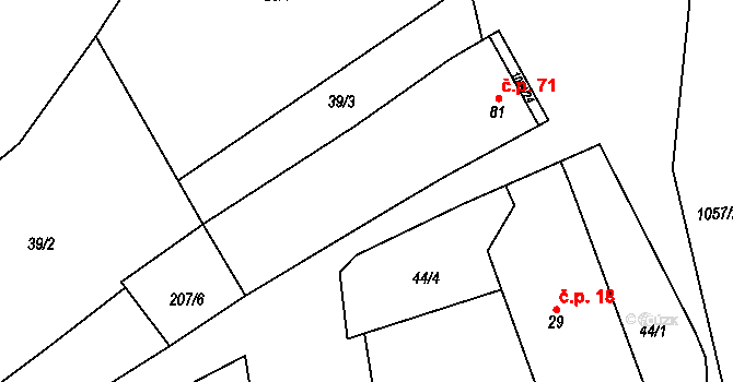 Tulešice 71 na parcele st. 81 v KÚ Tulešice, Katastrální mapa