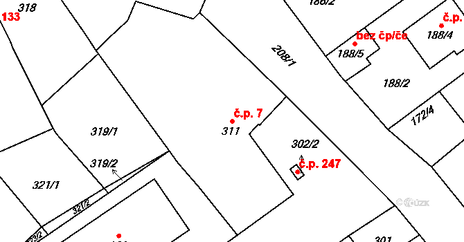 Přerov IV-Kozlovice 7, Přerov na parcele st. 311 v KÚ Kozlovice u Přerova, Katastrální mapa