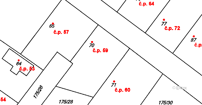 Nouzov 59, Chotěšice na parcele st. 70 v KÚ Nouzov u Dymokur, Katastrální mapa