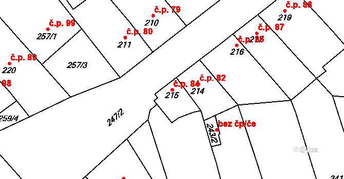 Přerov VIII-Henčlov 84, Přerov na parcele st. 215 v KÚ Henčlov, Katastrální mapa