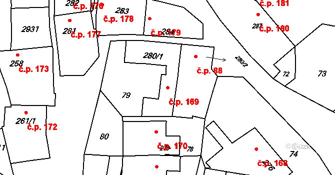 Hranice IV-Drahotuše 169, Hranice na parcele st. 280/1 v KÚ Drahotuše, Katastrální mapa